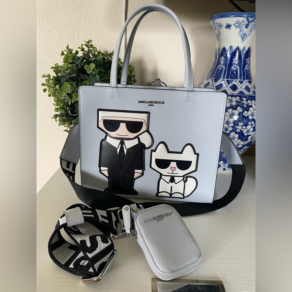 NWT KARL LAGERFELD Maybelle Satchel Bag In Ice Blue Karl and Choupette